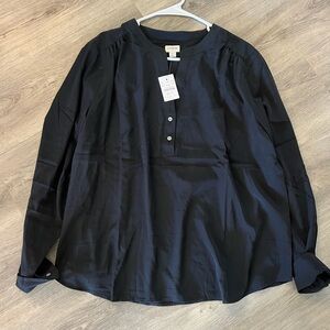 J. Crew Black Long-Sleeve Button Henley Blouse